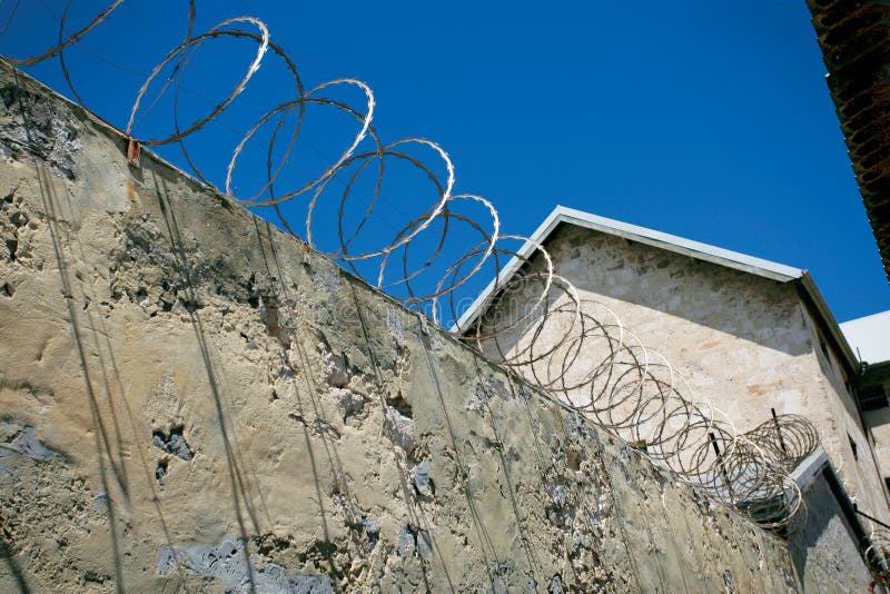 Razor wire prison wall