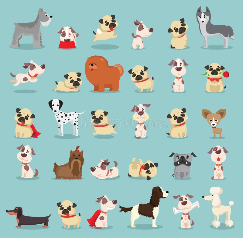 Raças bonitos e engraçadas dos desenhos animados do cão ilustração royalty free Raças bonitos e engraçadas dos desenhos animados do cão ilustração royalty free