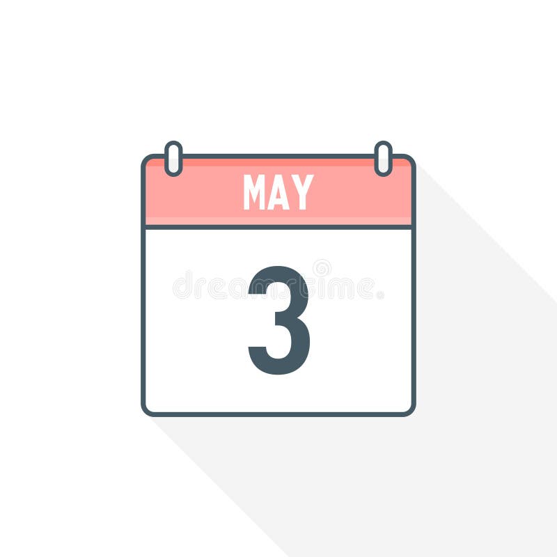 3rd May Calendar Icon. May 3 Calendar Date Month Icon Vector