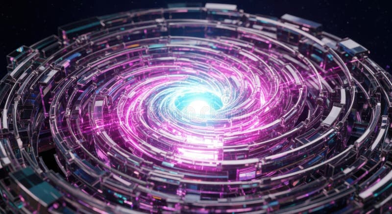 Rdzeń Futurystyczny z błyszczącym światłem spiralnym i zaawansowaną strukturą technologiczną ilustracji