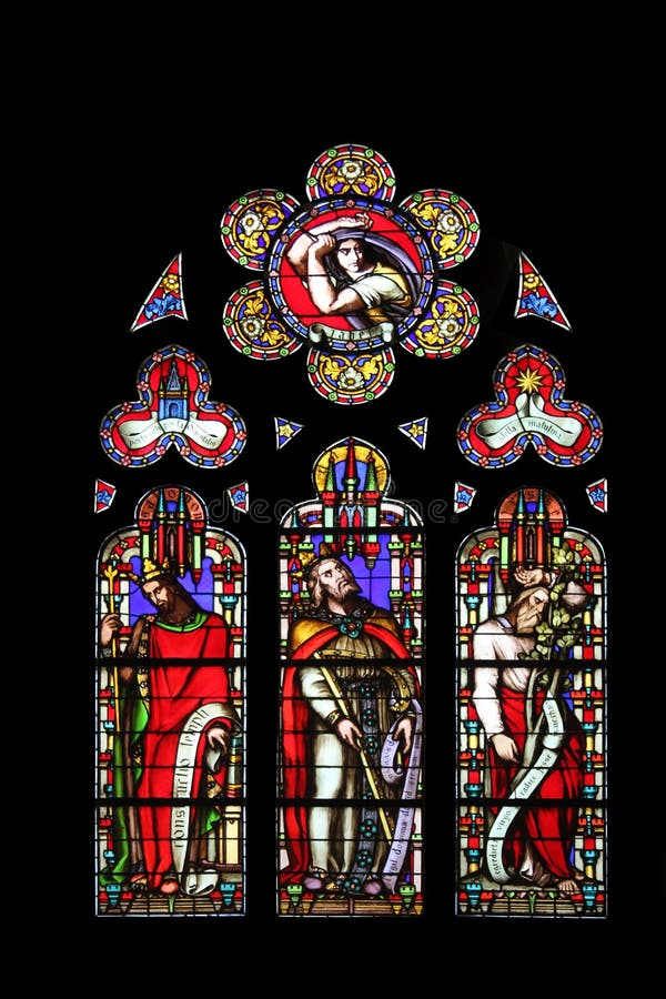 King Solomon left, David center and Jesse, stained glass window from Saint Germain-l`Auxerrois church, Paris. King Solomon left, David center and Jesse, stained glass window from Saint Germain-l`Auxerrois church, Paris