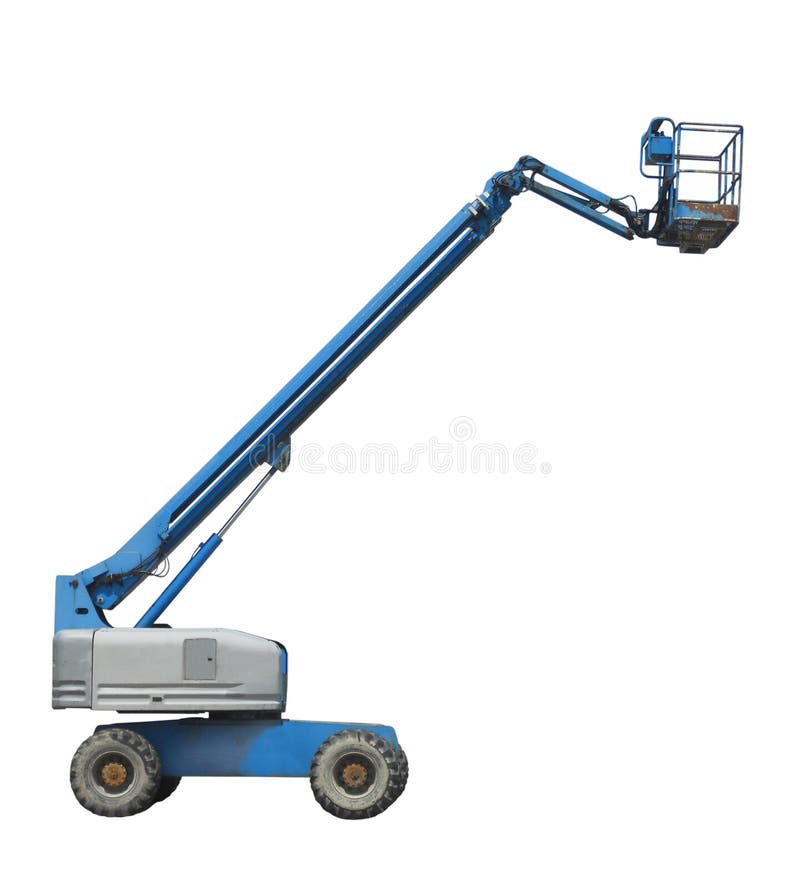 Mobile reach truck cherry picker equipment, drivable from platform. Isolated on white. Mobile reach truck cherry picker equipment, drivable from platform. Isolated on white.