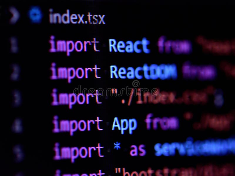 React导入语句的特写，Javascript编程源代码 库存图片