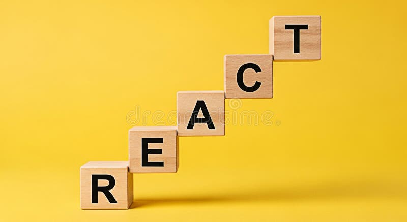 تكوّن مكعبات React المتراصة كالسُّلَّم كلمة React، ممثلة لإطار عمل javascript لبناء واجهات المستخدم وتطبيقات الويب، مع توفير بنية تعتمد على المكونات لقابلية التوسع.