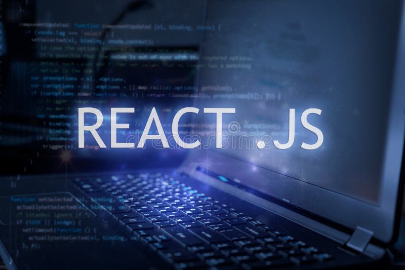 React .js Inscription Against Laptop and Code Background Stock Photo -  Image of courses, online: 202008646