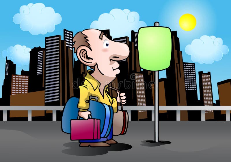 Bald man have to see blank directions sign. go for it. Go to option illustrations