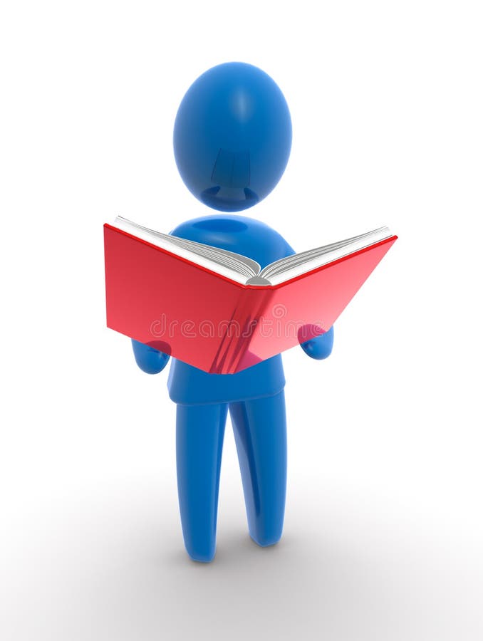 Abstract blue figure a holding big red book. Red abstract man illustrations