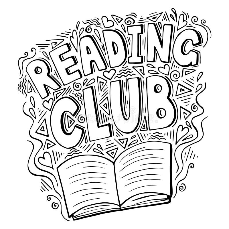 Reading Club Icon with Open Book, Line Art in Retro Doodle Style Stock  Vector - Illustration of bookstore, library: 200555560