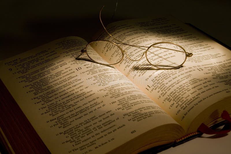 Christian Bible With Reading Glasses. Christian Bible With Reading Glasses