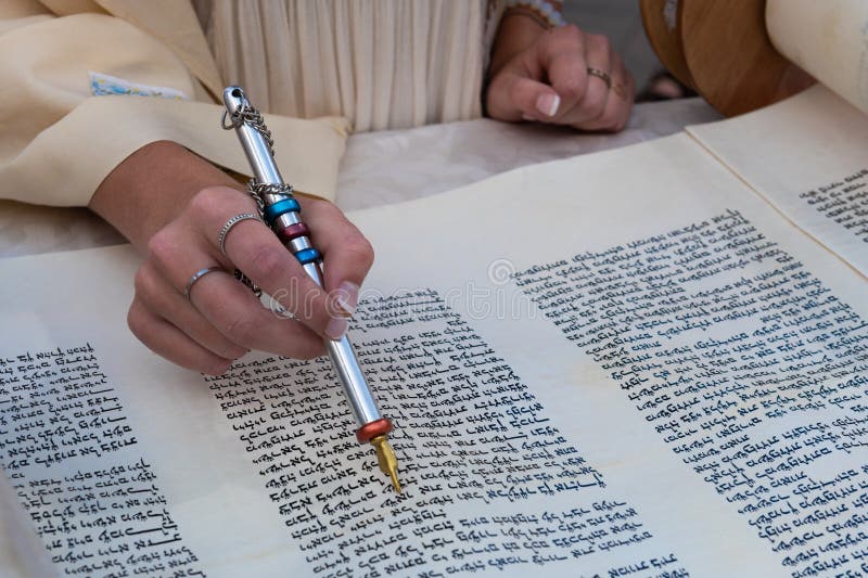 Reading the Torah Scroll at a Bat Mitzvah Celebration Stock Image Reading the Torah Scroll at a Bat Mitzvah Celebration Stock Image