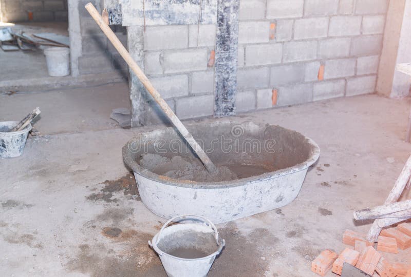 Ready Mixed Mortar in a Mortar Mixer. Readytouse Stock Image Image of site, trowel 262627641