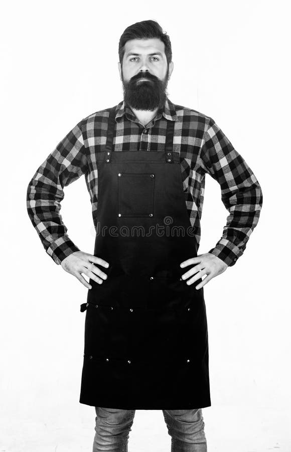 Ready To Cook Bearded Hipster Wear Apron For Barbecue Roasting And Grilling Food Picnic And 