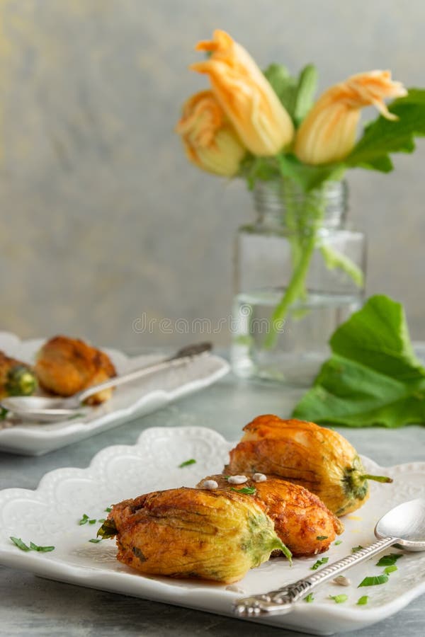 Ready To Eat Stuffed Courgette Flowers Stock Photo Image of lunch
