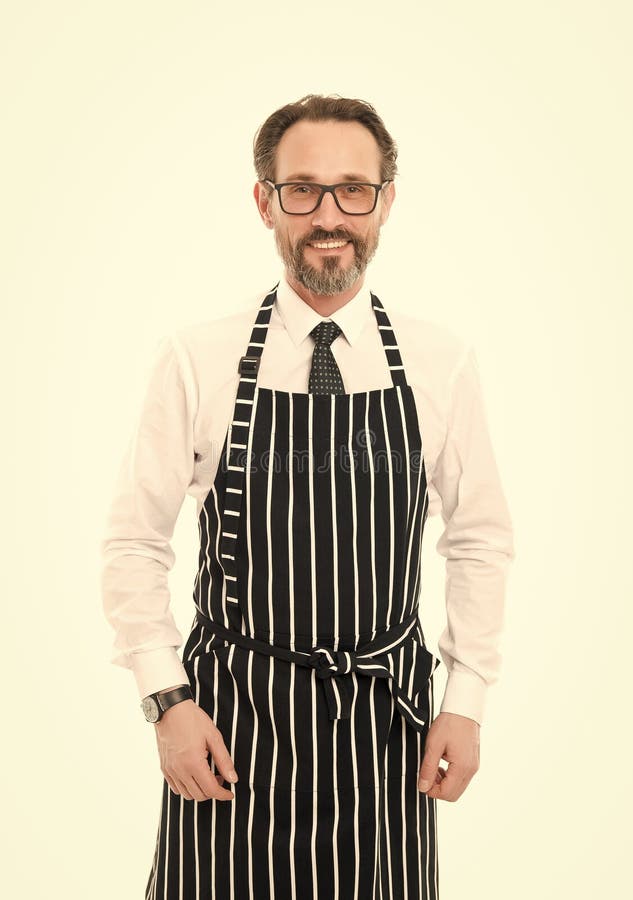 Ready To Help Cook Barber Or Seller Wearing Apron Bearded Man In Apron Salesman Master Of 