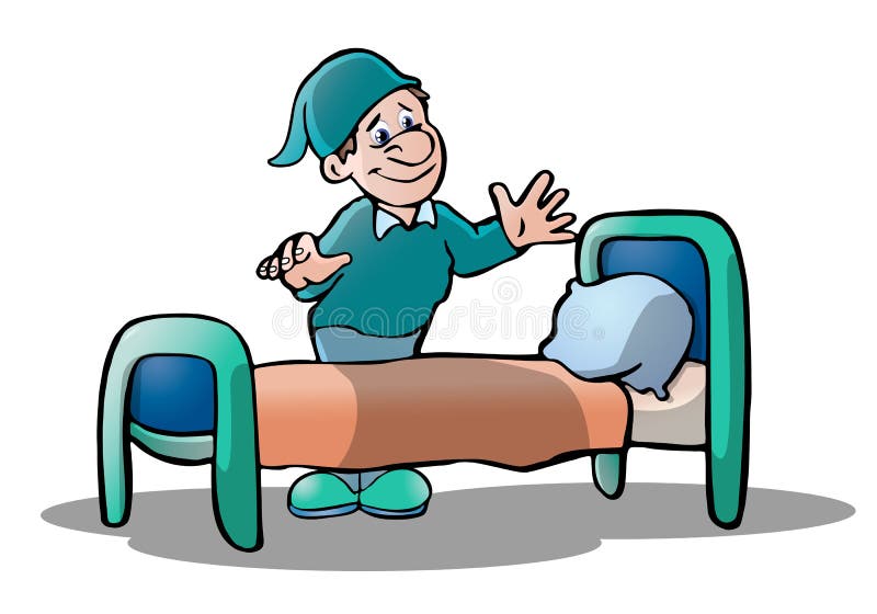 Illustration of a man ready to sleep on his bed