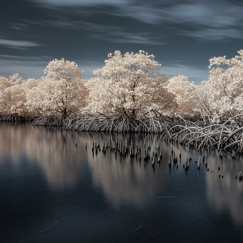 Reaktion av infraröd mangrove-skog. vektor illustrationer