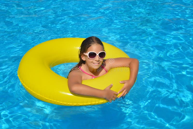 Real Adorable Girl Relaxing In Swimming Pool Stock Image Image Of
