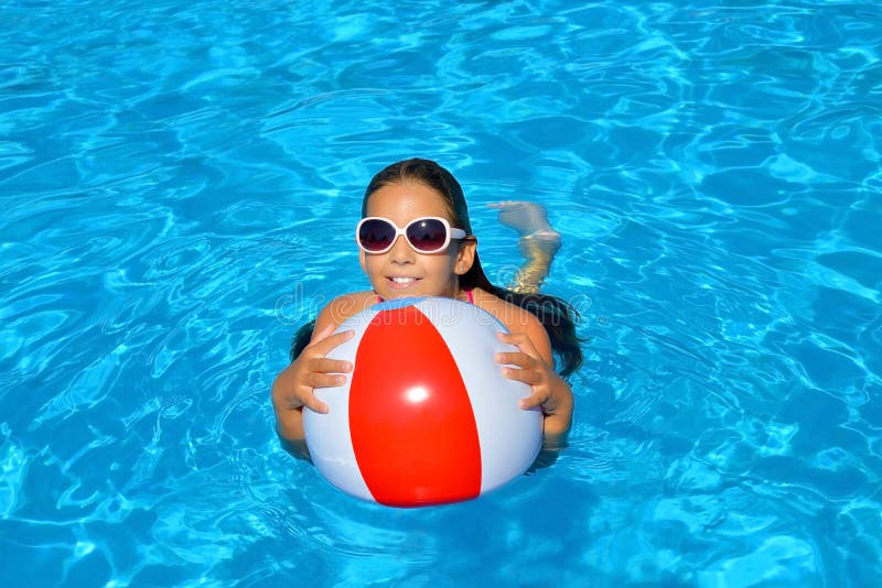 Real Adorable Girl Relaxing In Swimming Pool Stock Image Image Of