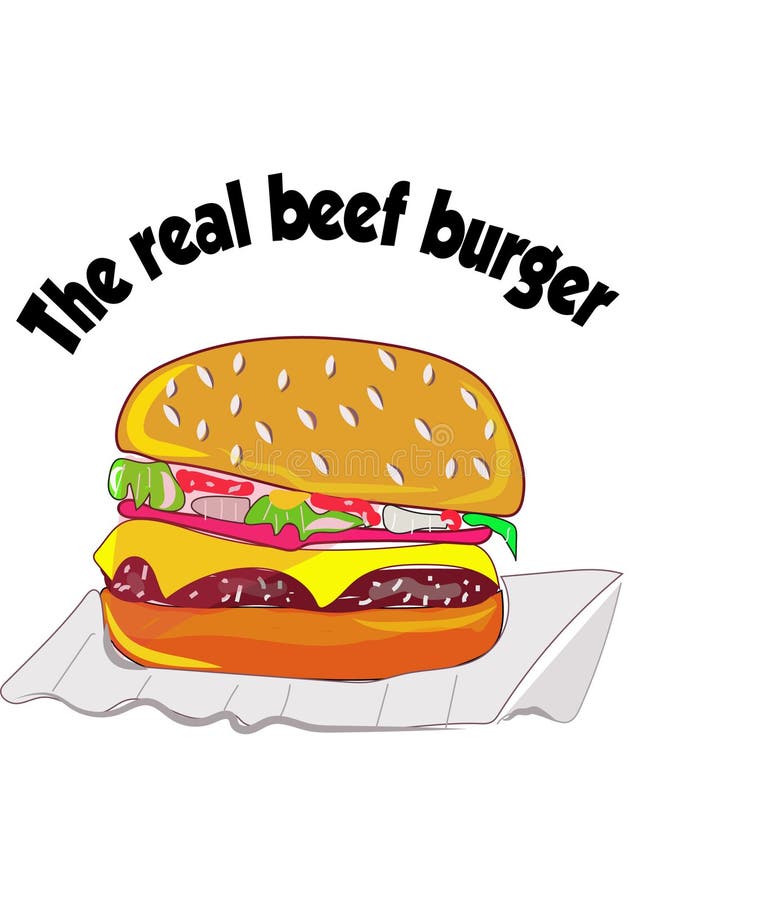 Beef Burger with Love Flat Cartoon Illustration Stock Vector