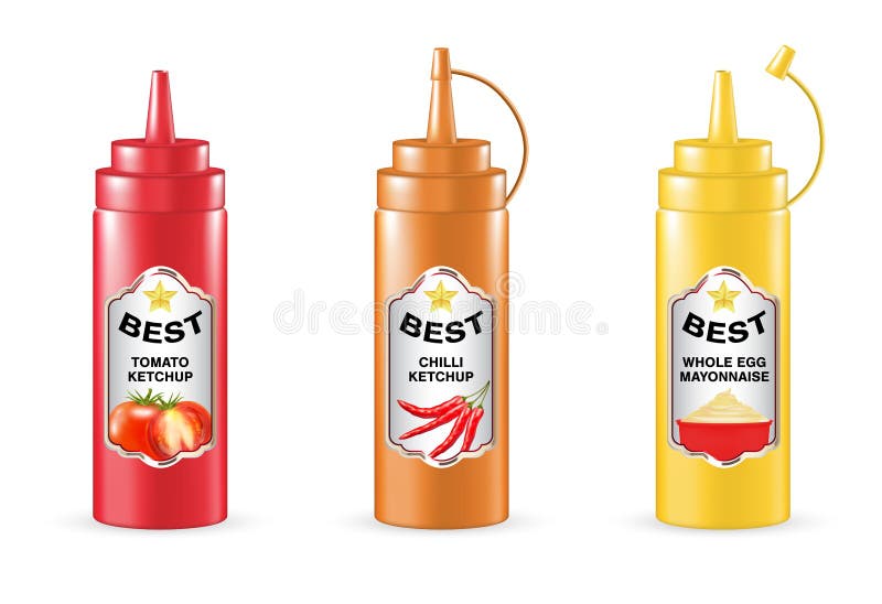 Real 3d Chilli Tomato Mayonnaise Sauce Tube Stock Vector Illustration