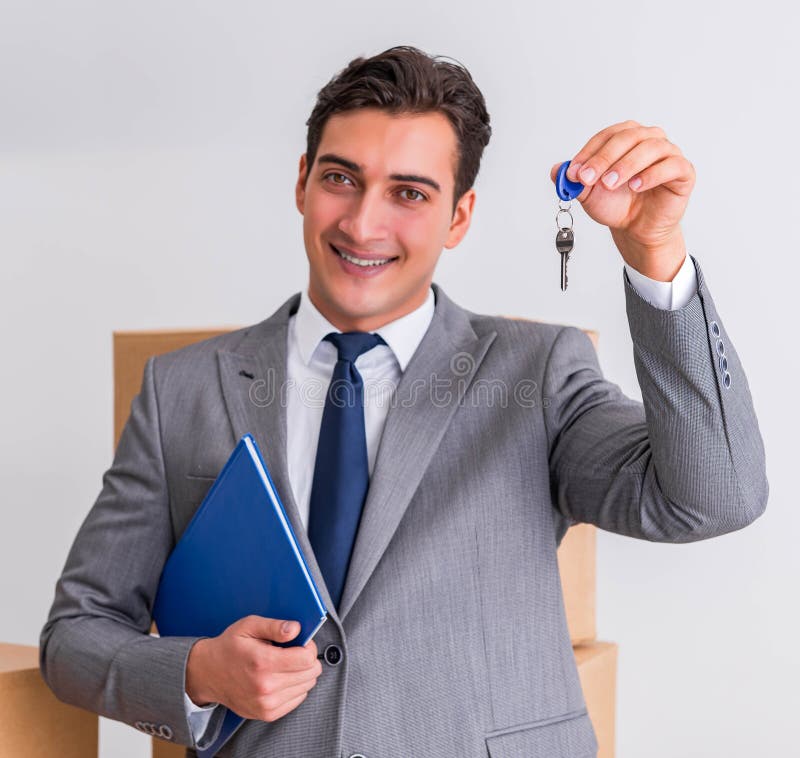Real Estate Agent with Key from New House Stock Image Image of house