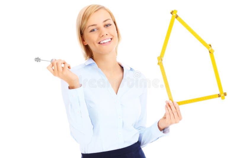 Real estate agent with keys and measure