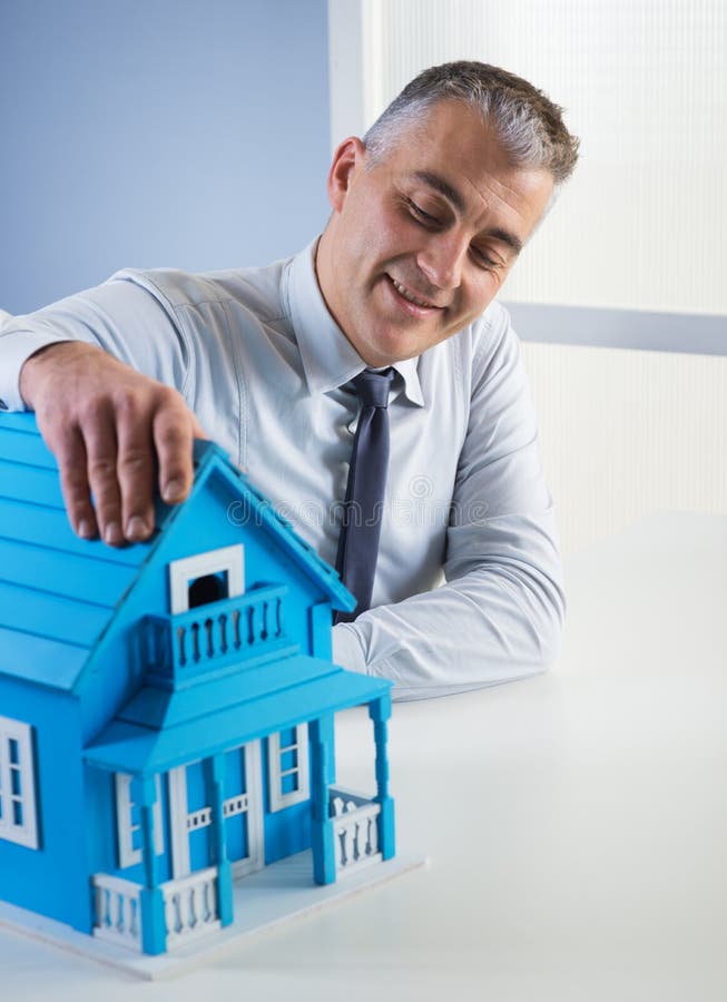 Real Estate Agent with Model House Stock Image Image of mature