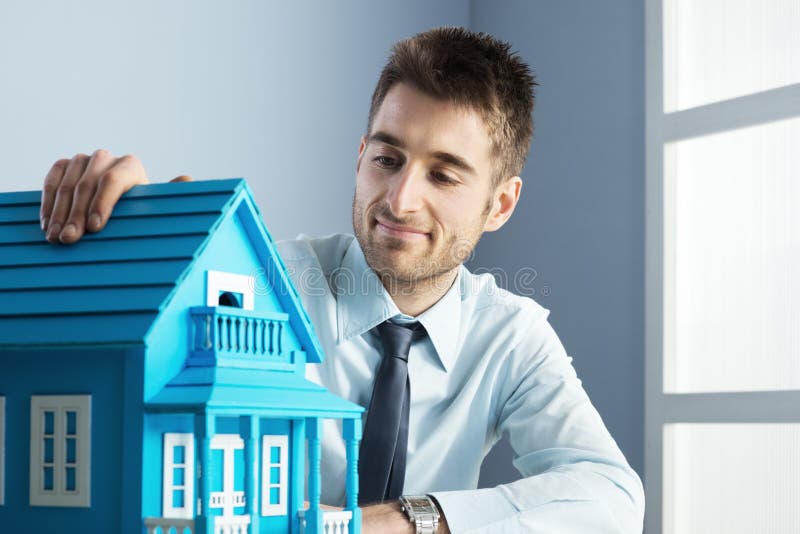 Real Estate Agent with Model House Stock Photo Image of house