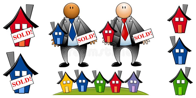 Real Estate Agents With Houses vector illustration