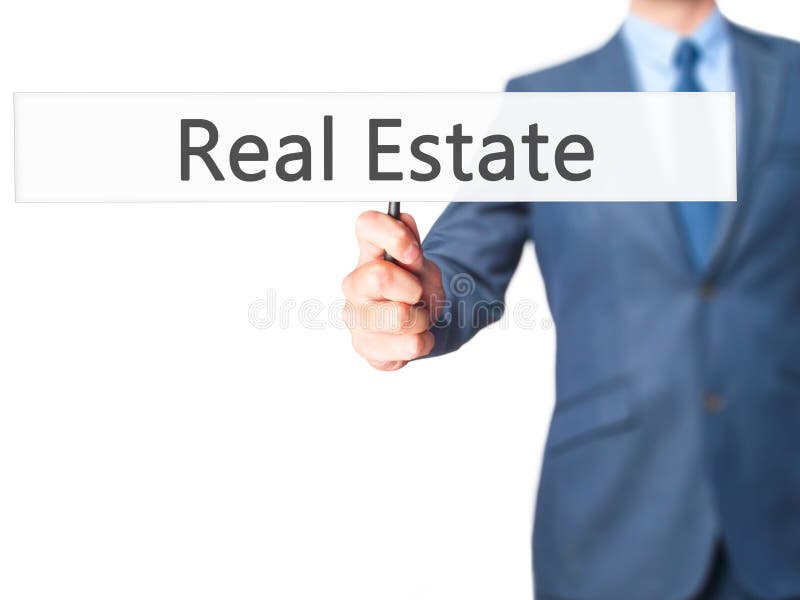 Real Estate - Businessman hand holding sign stock images Real Estate - Businessman hand holding sign stock images