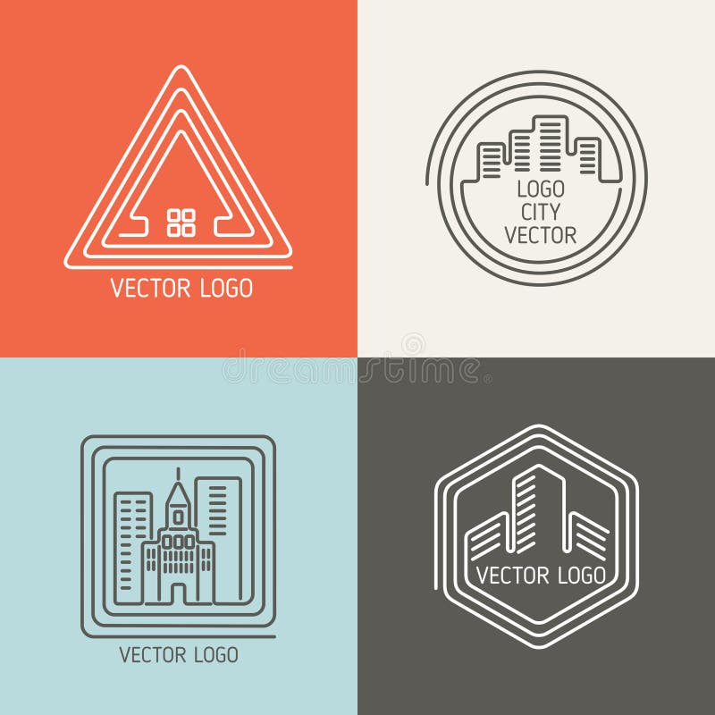 Real estate house linear logos, emblems vector set vector illustration Real estate house linear logos, emblems vector set vector illustration