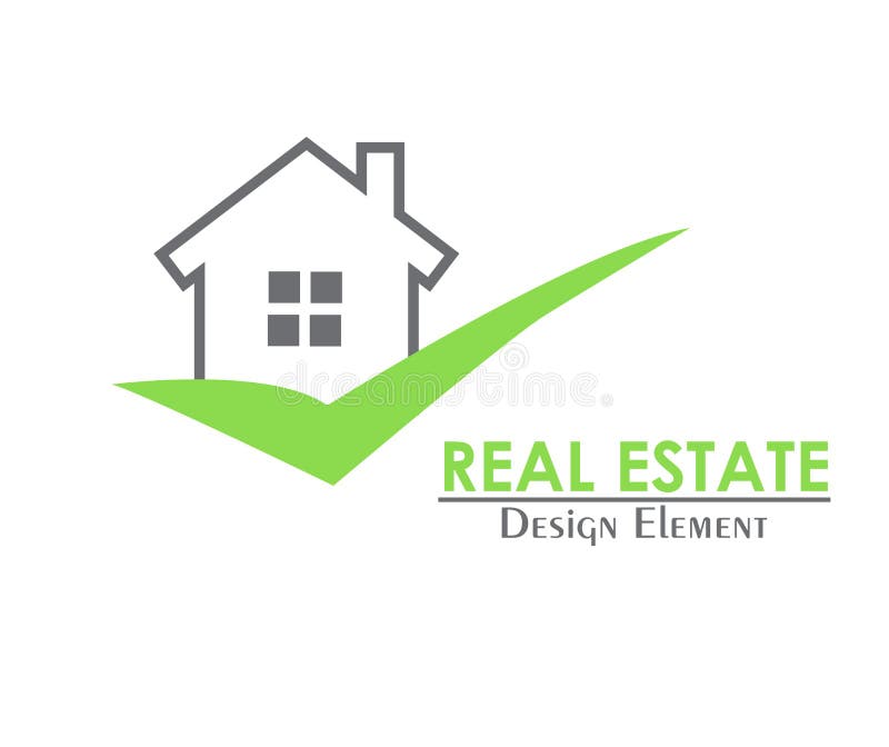 Real estate house logo with a green check mark royalty free illustration Real estate house logo with a green check mark royalty free illustration