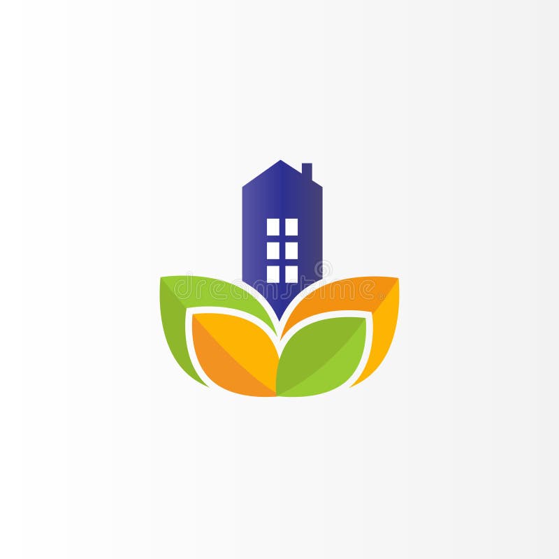 Real Estate moderno Logo Design Logo piano con la foglia royalty illustrazione gratis Real Estate moderno Logo Design Logo piano con la foglia royalty illustrazione gratis