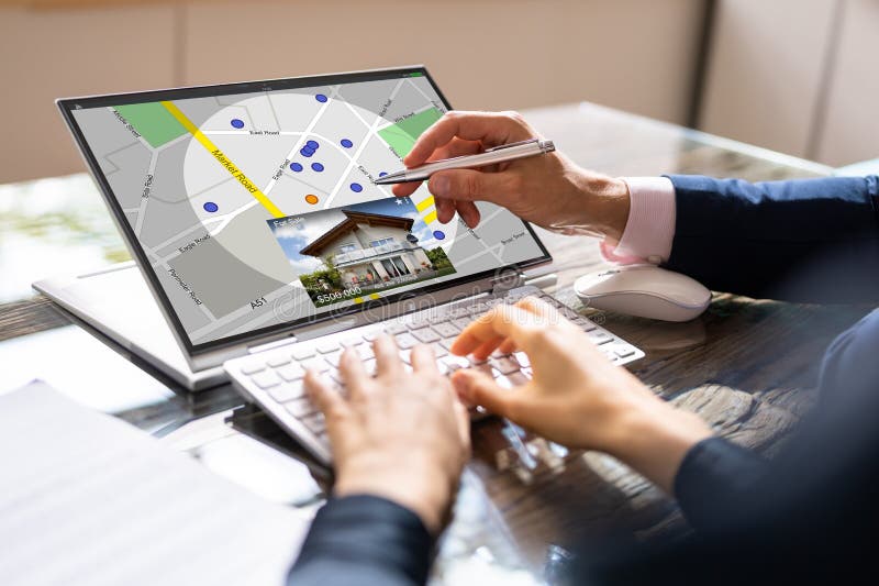 Real Estate Online Location Search Stock Photo Image of device