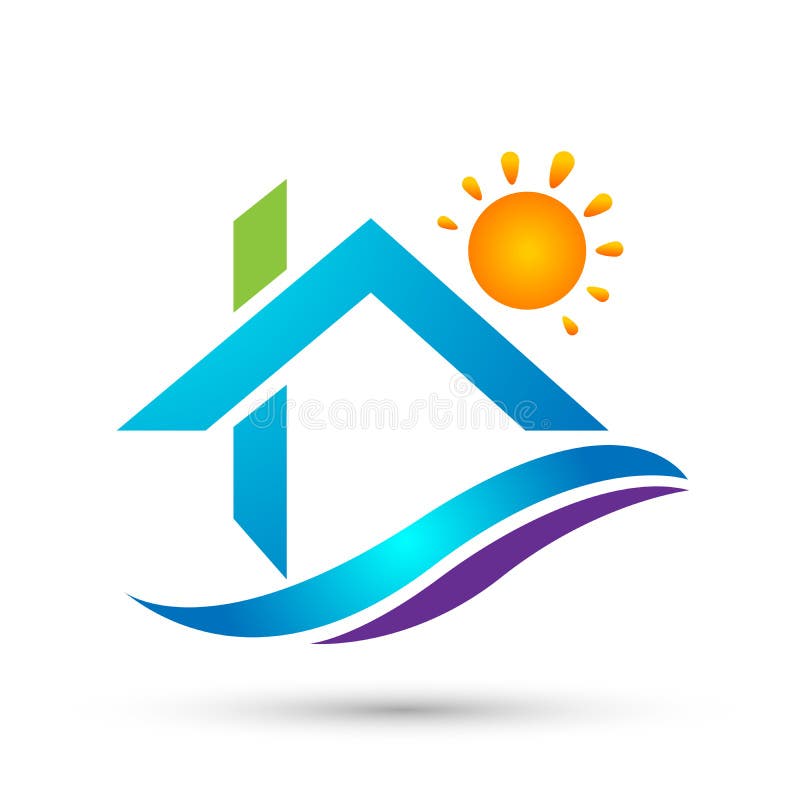 Real estate sun home family people house company concept logo icon element sign on white background