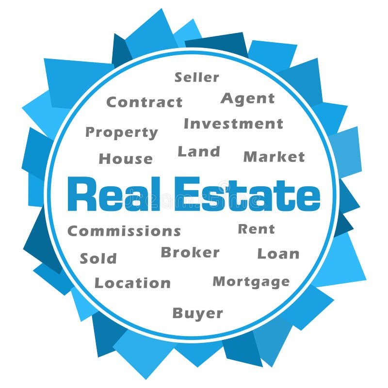 Real Estate-Word Wolken Blauw Abstract Rondschrijven vector illustratie Real Estate-Word Wolken Blauw Abstract Rondschrijven vector illustratie