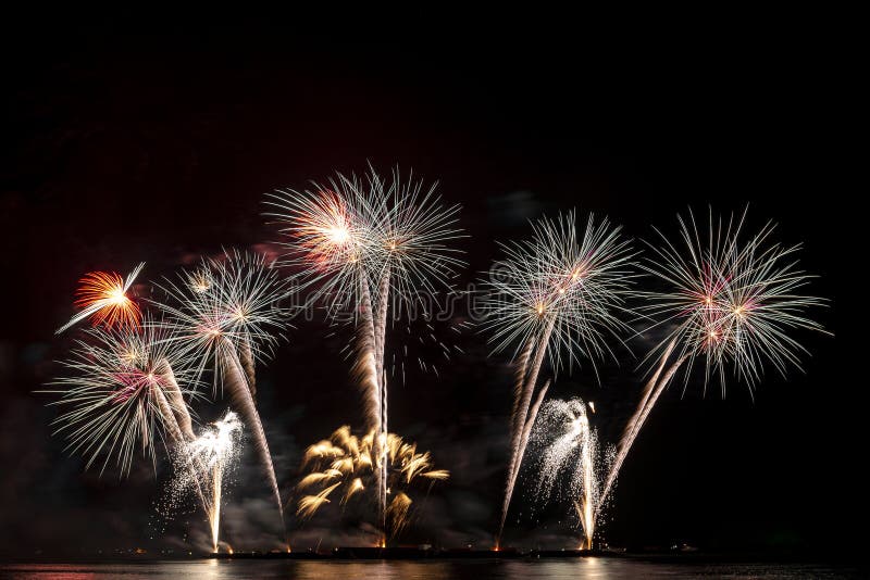 Real Fireworks display celebration Colorful New Year Firework royalty free stock photography