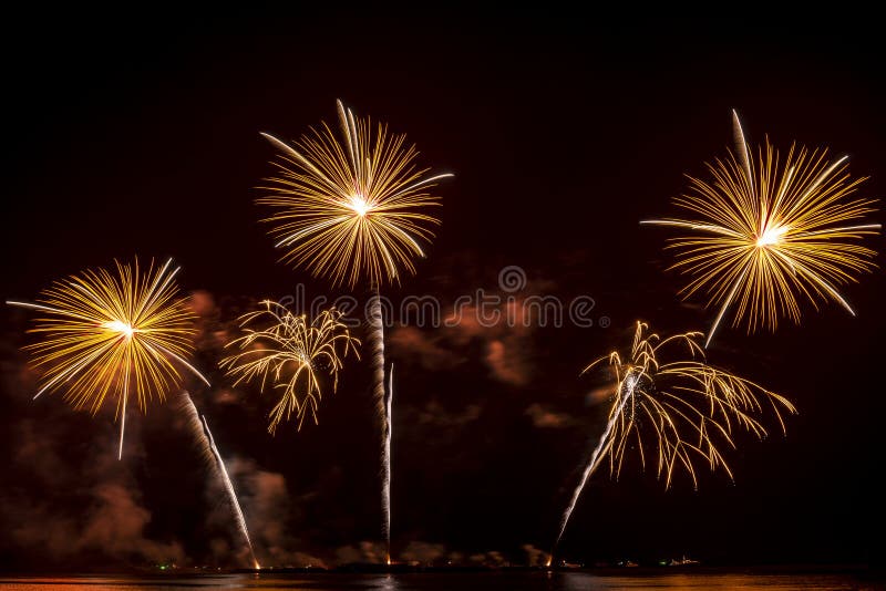 Real Fireworks display celebration Colorful New Year Firework stock photo