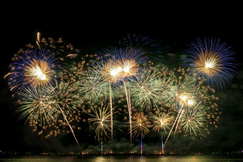 Real Fireworks display celebration Colorful New Year Firework stock image
