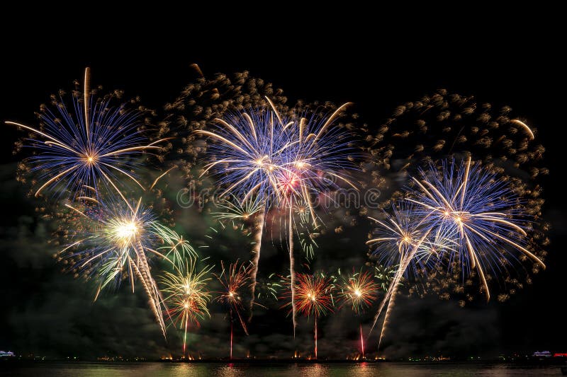 Real Fireworks display celebration Colorful New Year Firework stock images
