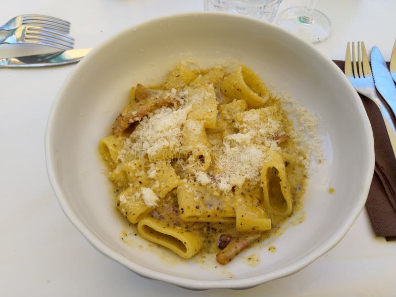 Real italian carbonara pasta royalty free stock image