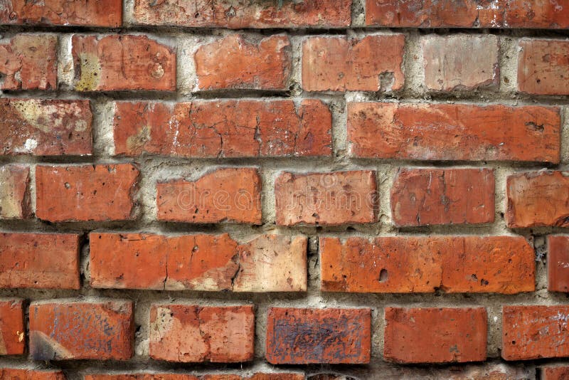 A Real Old Brick Wall Built of Red Brick and Cement, Exterior Stock