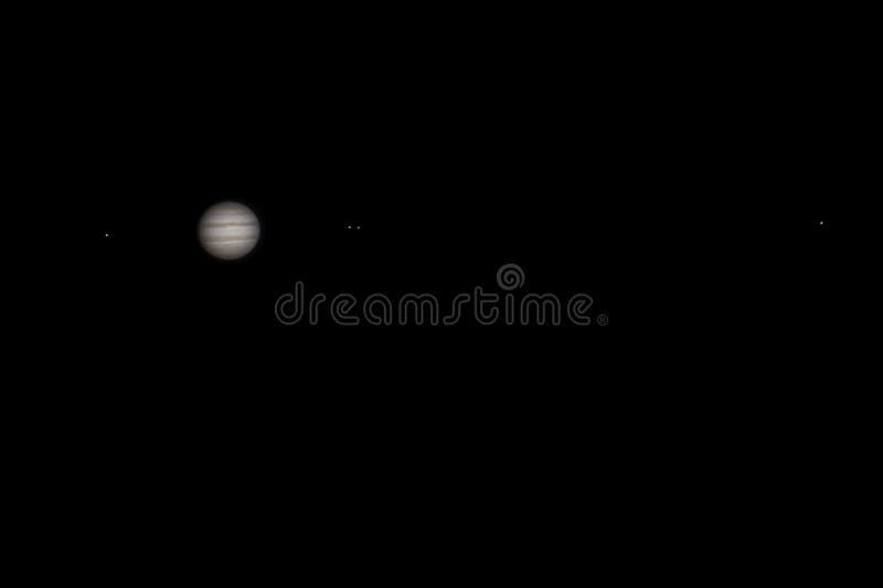 Real picture of Jupiter with satellites Europa, Io, Ganymede, Callisto with telescope and DSLR