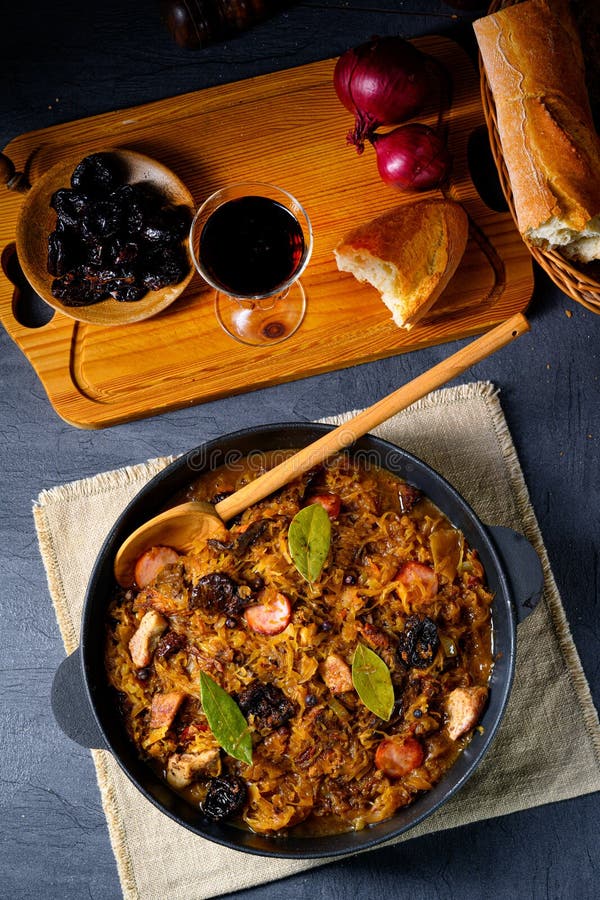 Real Polish `Bigos,`after an Old Recipe with Dried Plums and Wine Stock Photo Image of bigos