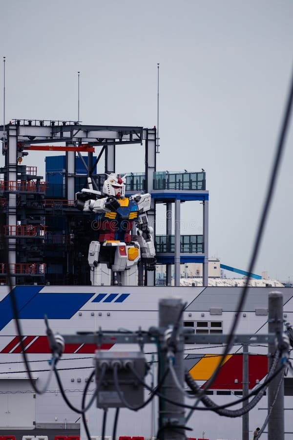 Real size Gundam under contruction in Gundam Factory in Yokohama royalty free stock images