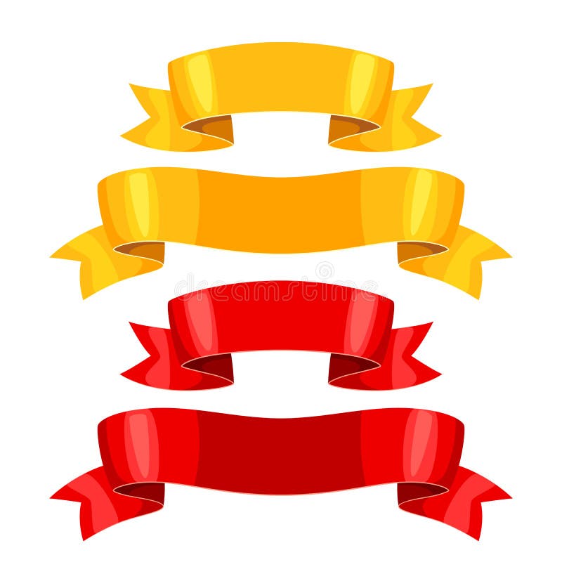 Realistic Gold and Red Ribbons. Set of Banners for Decoration and