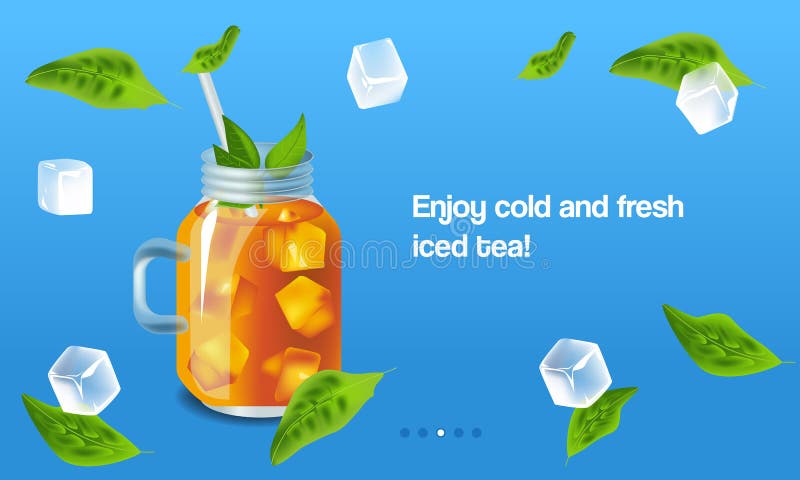 Realism style vector illustration design template for banner or poster advertising. Glass of cold iced tea. Realism style vector illustration design template for banner or poster advertising. Glass of cold iced tea