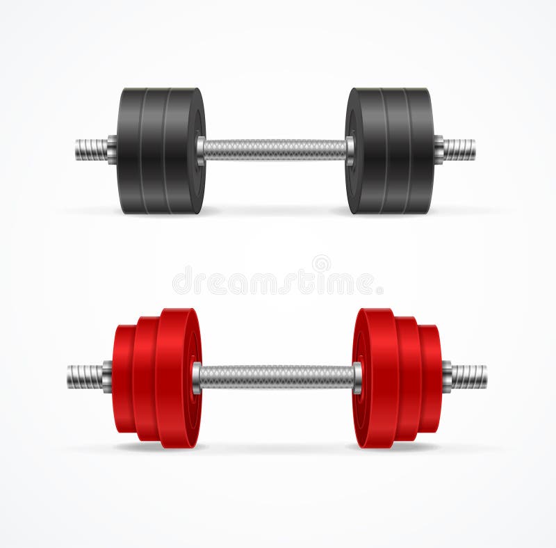 Realistic Detailed 3d Different Dumbbell Set Red and Black Color. Vector illustration of Dumbbells. Realistic Detailed 3d Different Dumbbell Set Red and Black Color. Vector illustration of Dumbbells