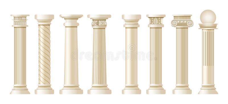 Realistic antique pillars set. Antique column, classic pillar.