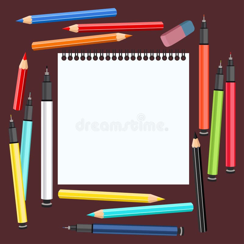 https://thumbs.dreamstime.com/b/realistic-art-supplies-set-art-materials-desk-artist-sketchbook-multicolored-handles-capillary-liners-colour-pencils-eraser-vector-85953373.jpg